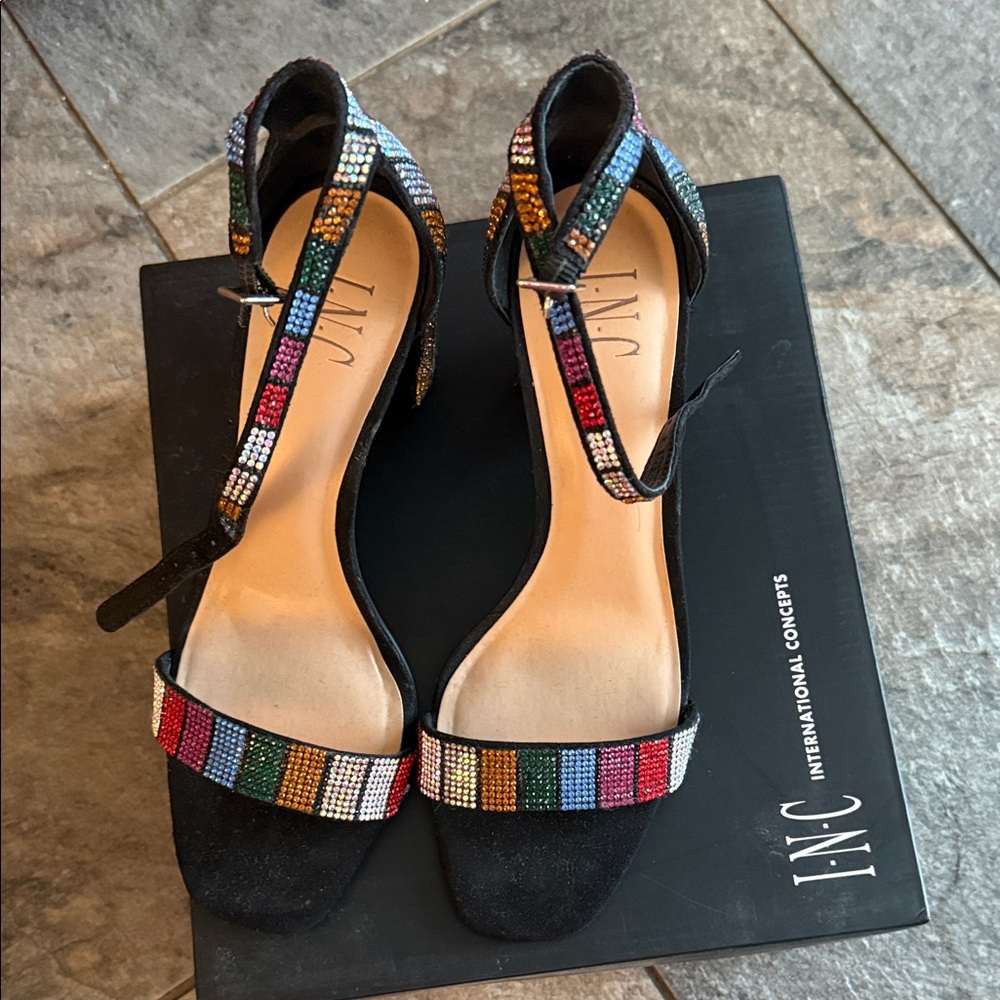 INC International Concepts Women's Black Multicolor Beaded Heels